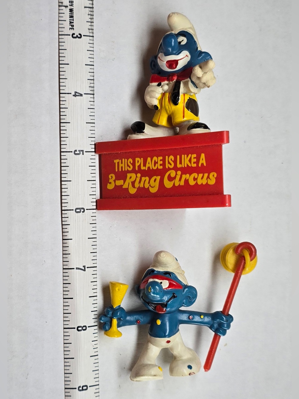 VTG Smurfs Figurines Lot Of 2 Circus Clown Smurf-a-Gram Stand 1970s 1980s Peyo - Picture 6 of 6